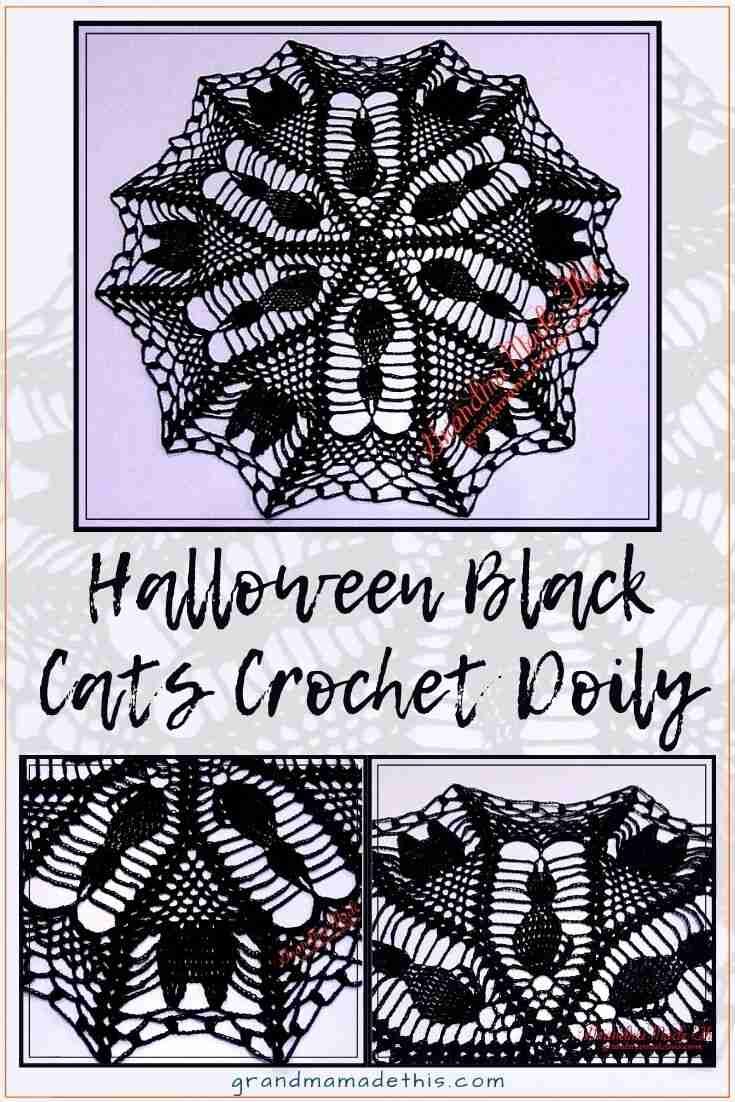 Halloween Black Cats Crochet Doily pin1a