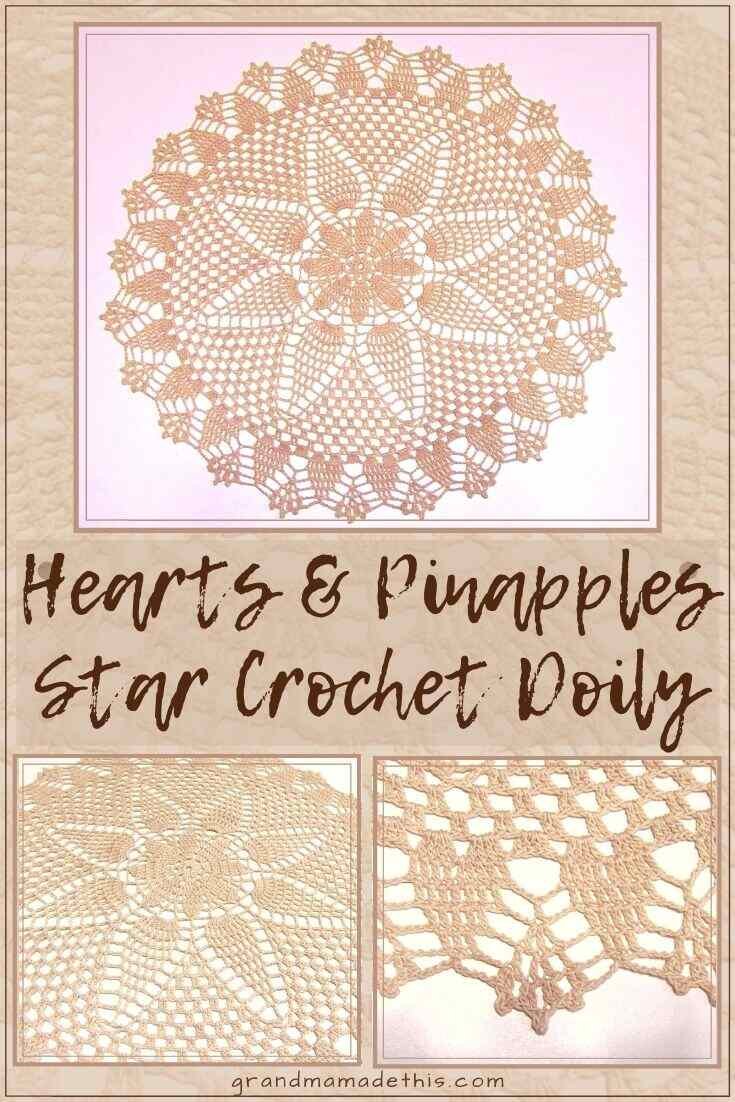 Hearts Pineapple Star Crochet Doily pin1