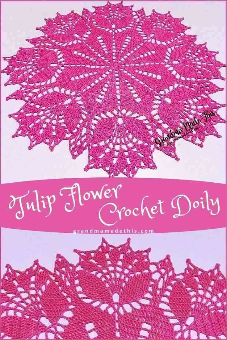 Tulip Flower Crochet Doily pin 1